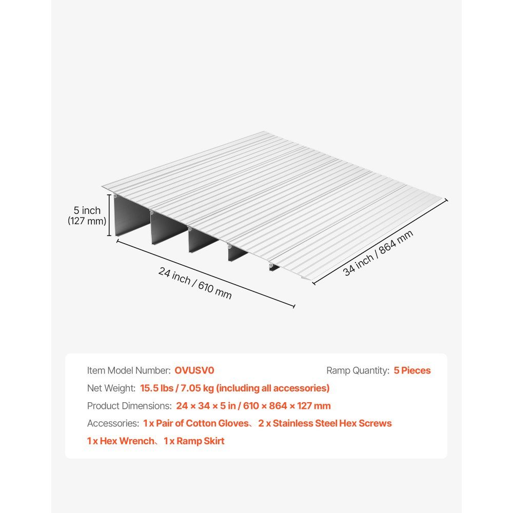 Door Sill Ramp 677 x 865 x 138mm Aluminum Alloy Wheelchair Ramp with 360kg Load Capacity Curb Ramps for Home Stairs for Wheelchairs, Scooters, Walkers, Bicycles, Tricycles