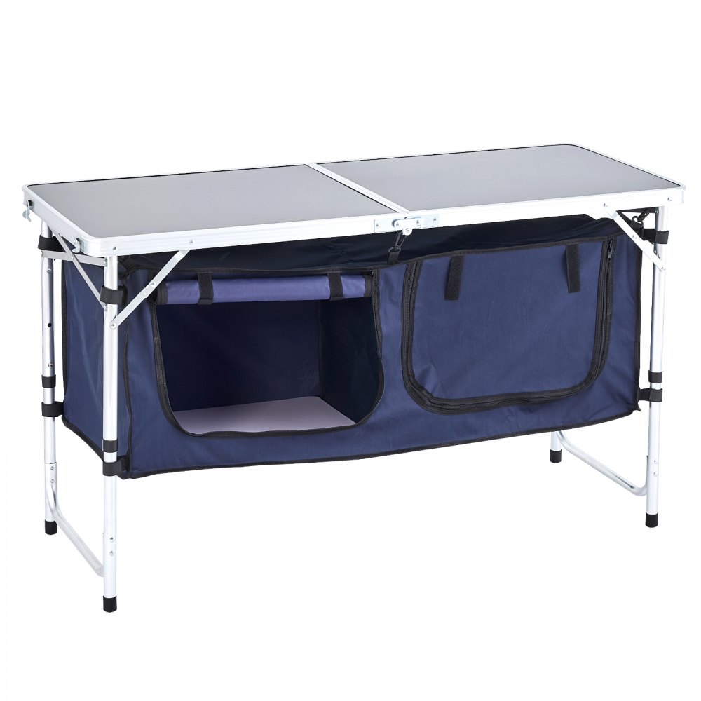 Camping-Küchentisch, klappbarer Kochtisch, Outdoor, 3-fach höhenverstellbar, tragbare Kochstation aus Aluminium mit Organizer und Tragegriff, für Grillparty, Picknick, Wohnmobil-Reise, blau Camping-Küchentisch, klappbarer Kochtisch, Outdoor, 3-fach höhenverstellbar, tragbare Kochstation aus Aluminium mit Organizer und Tragegriff, für Grillparty, Picknick, Wohnmobil-Reise, blau