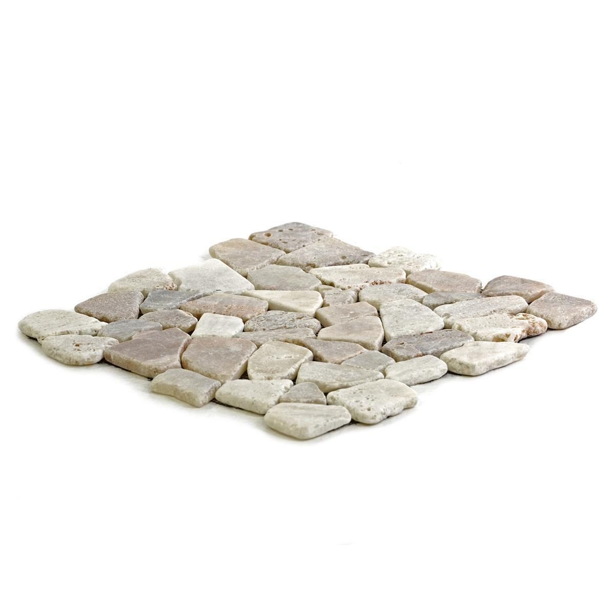 1x Fliesenmatte Mosaikfliese Naturstein Flussstein Creme 32 x 32 cm