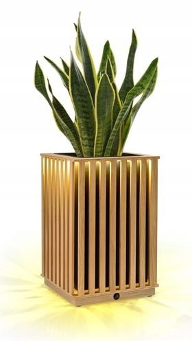 Pot de fleur fait main en lattes de chêne carré 2en1 éclairage LED 48cm – Réf. HT-17661