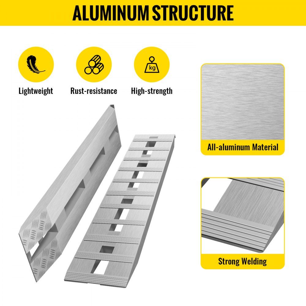 1520 x 305 mm aluminium oprijplaten, 2 stuks ATV-oprijplaten, laadrampen, laadvermogen van 2722 kg, tot 406 mm laadhoogte – Artikelnr. HT-22252