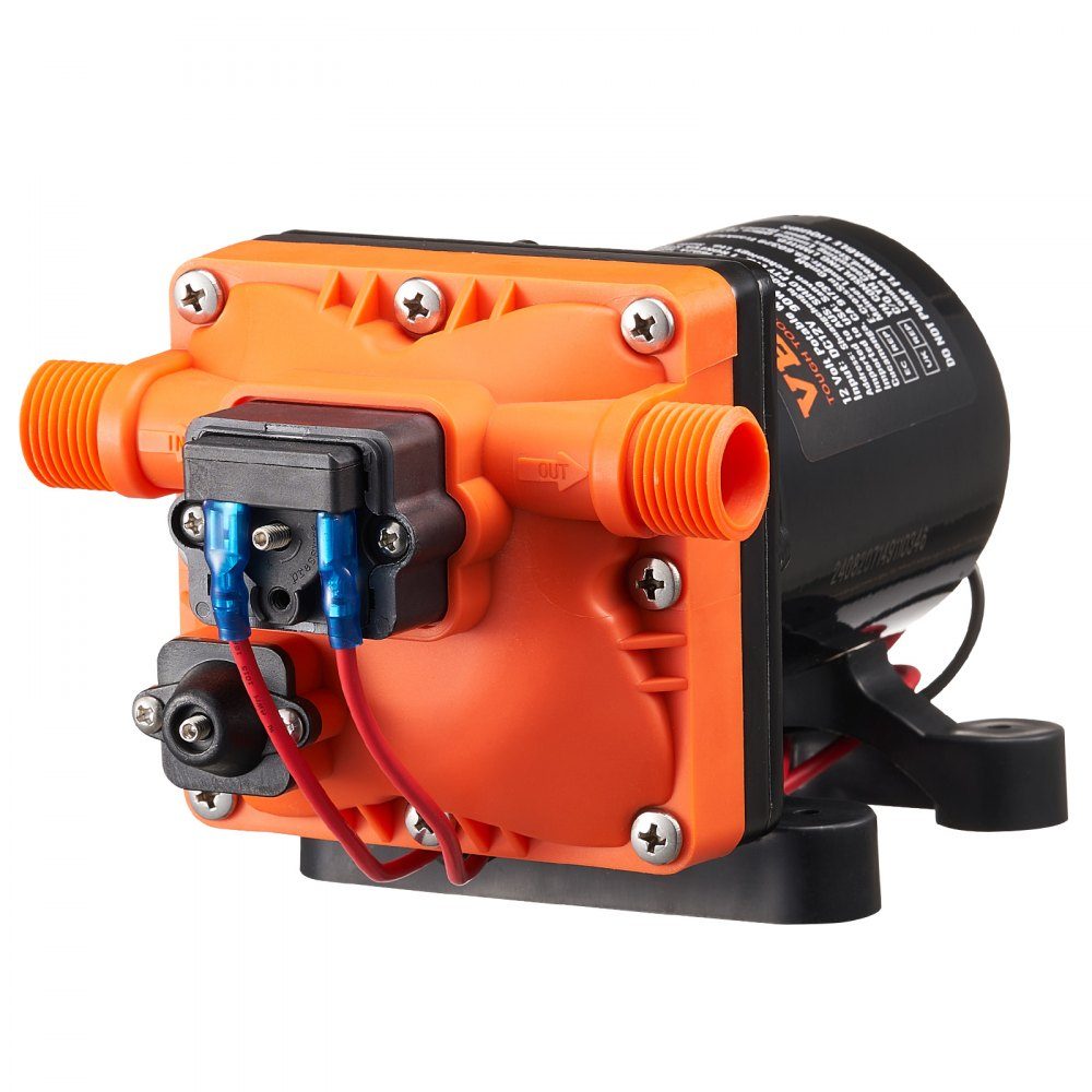 12-V-Membranpumpe, 11,36 l/min, 4-Kammer-Gleichstrom-Wasserpumpe mit automatischem Druckschalter, 40–100 PSI, verstellbar, 55 PSI, 1/2 Zoll MNPT-Anschluss für Wohnmobil, Yacht, Food Truck, Camper, Marine