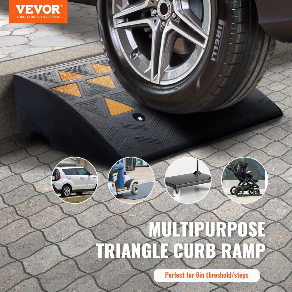 2x threshold ramp, solid rubber door threshold ramp, max. load capacity up to 15 tonnes, curb ramp, 49.1 x 37 x 15.2 cm, wheelchair ramp, access ramp, rubber ramp, suitable for uneven floors, curbs