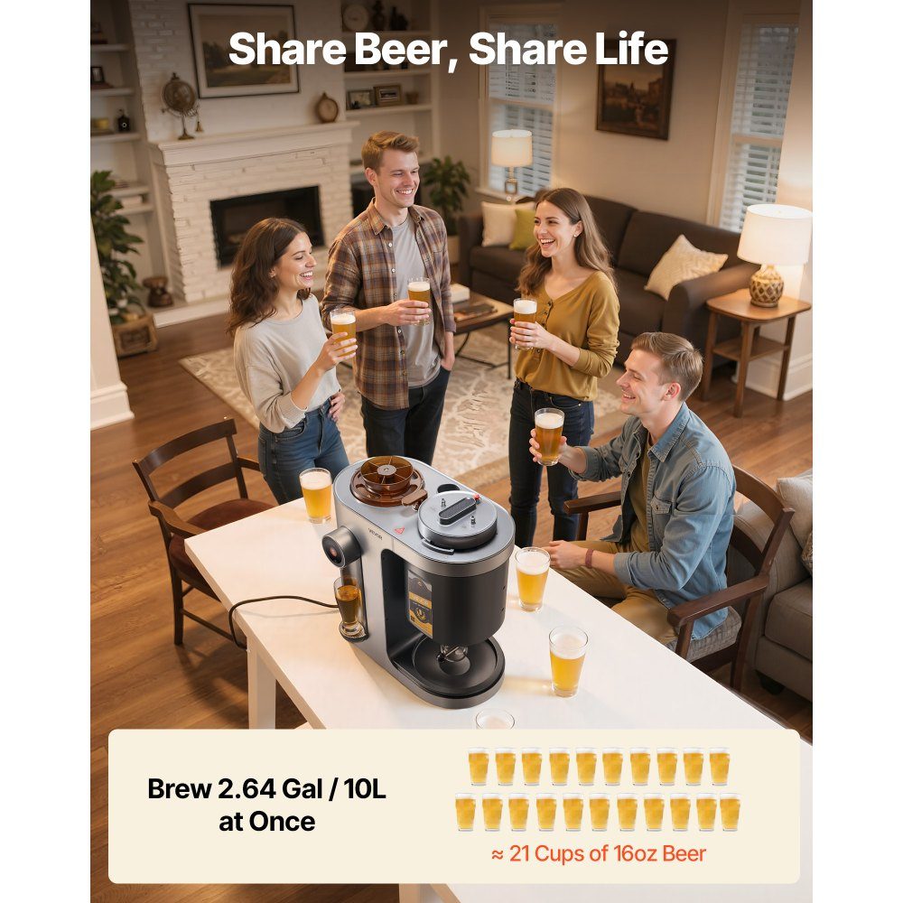 Automatische Bierbrauanlage 13L, 1500W Bierbraumaschine, All-in-One-Heimbrauanlage mit Maische- und Kochgerät, 304-Edelstahl-Innentank, DIY-Bierbrauen