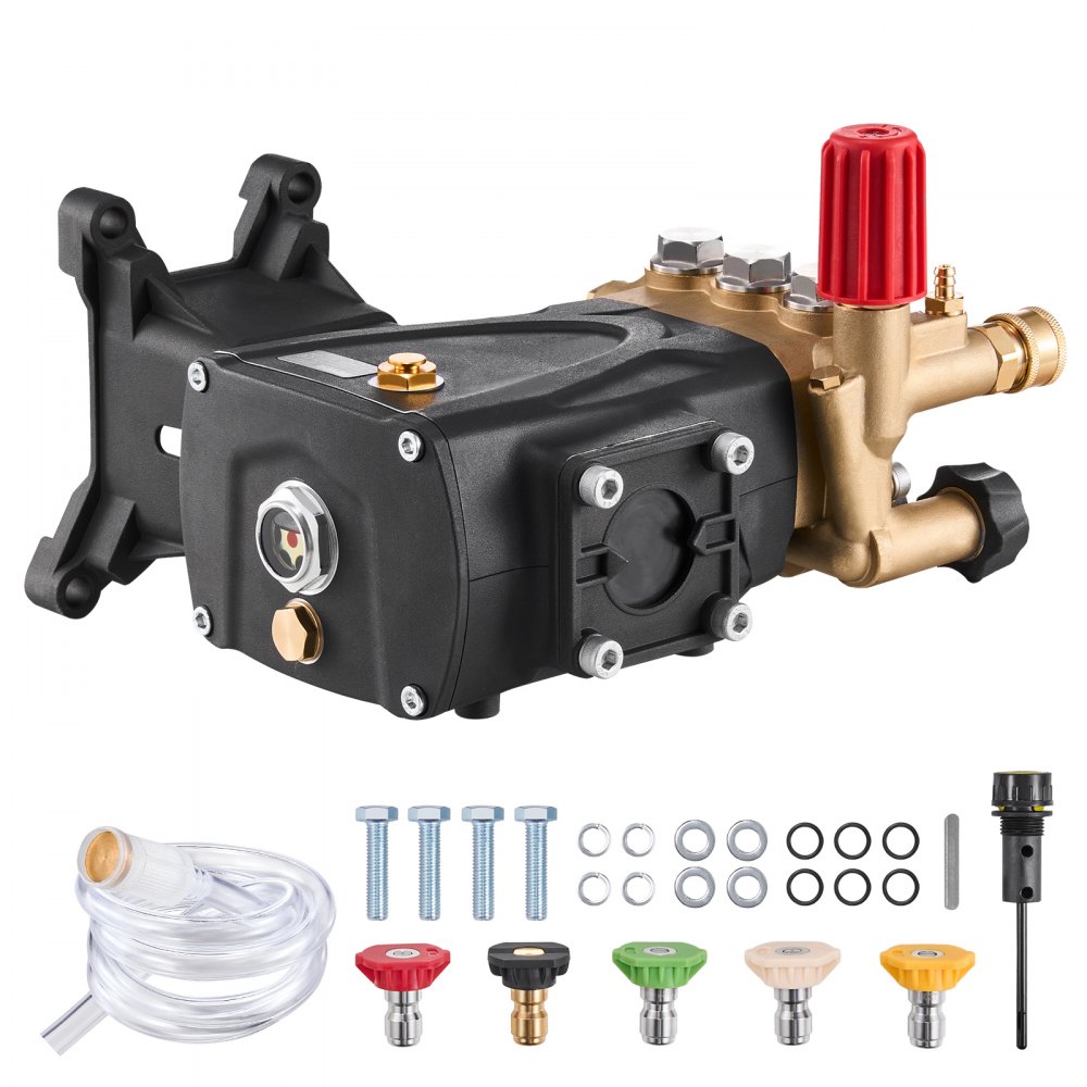 Hochdruckreiniger-Pumpe, 2,5 cm Welle, horizontaler Triplex-Kolben, 4000 PSI, 4,0 GPM, Ersatz-Hochdruckreiniger-Pumpen-Set mit 5 Düsen, Ersatzpumpe für bis zu 500 Stunden Dauerbetrieb, Ersatzpumpe Hochdruckreiniger-Pumpe, 2,5 cm Welle, horizontaler Triplex-Kolben, 4000 PSI, 4,0 GPM, Ersatz-Hochdruckreiniger-Pumpen-Set mit 5 Düsen, Ersatzpumpe für bis zu 500 Stunden Dauerbetrieb, Ersatzpumpe