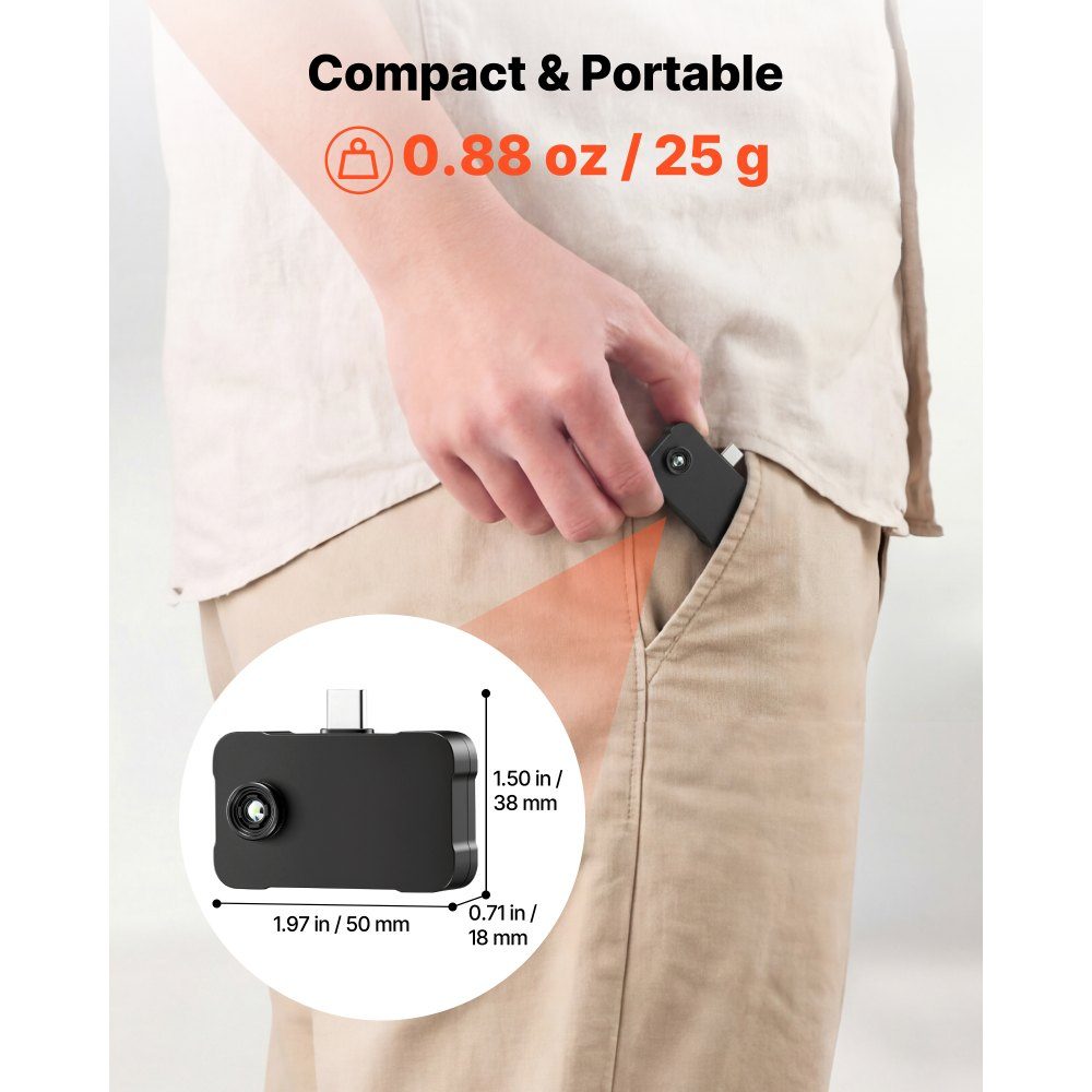Thermal Imaging Camera for iOS and Android, Thermal Imaging Camera with 512x384 Super IR and 256x192 IR Resolution for Smartphone Tablet with USB-C, 25Hz Infrared Camera with 6 Color Palettes for Inspections at -20°C to 550°C