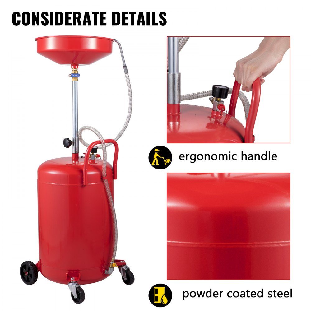 Waste Oil Drain Tank Portable Oil Drain 75.7L Air Powered Drain