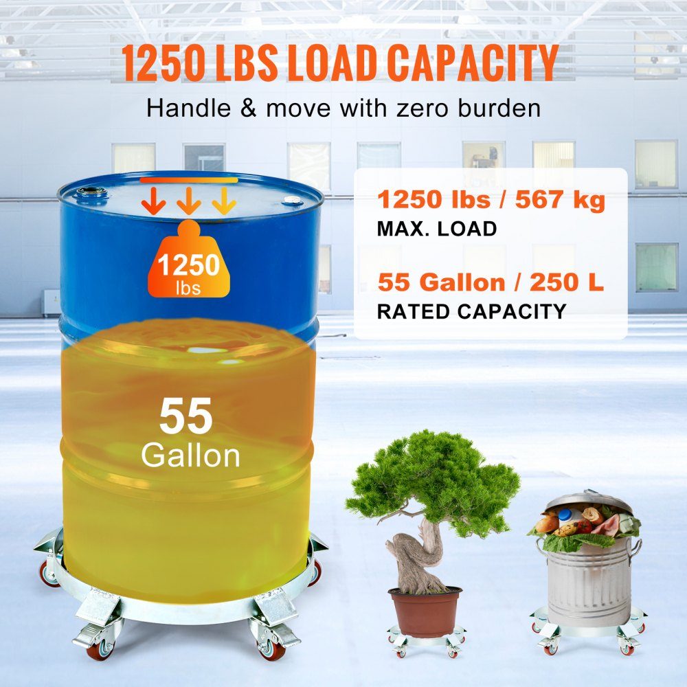 Barrel roller 250L transport roller carbon steel roller board inner diameter Ø607mm barrel trolley with 5 universal wheels (2 with brakes) transport trolley for transporting barrels up to 567kg