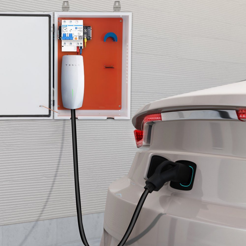 Tesla-Ladestationsbox, 70 x 50 x 25 cm, Outdoor-Kabelbox, Ladebox, Kabel-Organizer, IP32, wasserdicht, staubdicht, Cool Roll Steel, elektrische Gehäusebox für Tesla-Wandanschluss