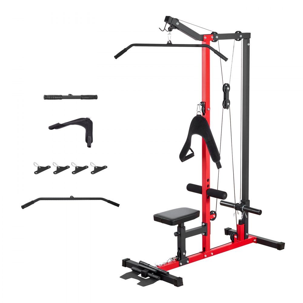 Lat pull-down station, 3-in-1 lat pull-down tower, multi-gym with lat pull-down bar & cable pull, can hold up to 181 kg, strength training for back, arms, shoulders, stomach, lat pull-down machine for the fitness center at home, black