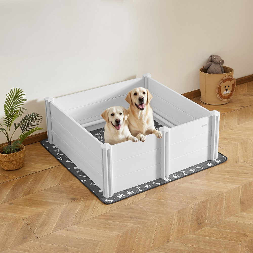 Wurfkiste für Hunde, 122x122x46cm, Welpenlaufstall aus Kunststoff-PVC mit höhenverstellbarer Tür & waschbarer Pinkelunterlage, verformungssichere Welpenkiste für große Hunde, milchweiß Wurfkiste für Hunde, 122x122x46cm, Welpenlaufstall aus Kunststoff-PVC mit höhenverstellbarer Tür & waschbarer Pinkelunterlage, verformungssichere Welpenkiste für große Hunde, milchweiß