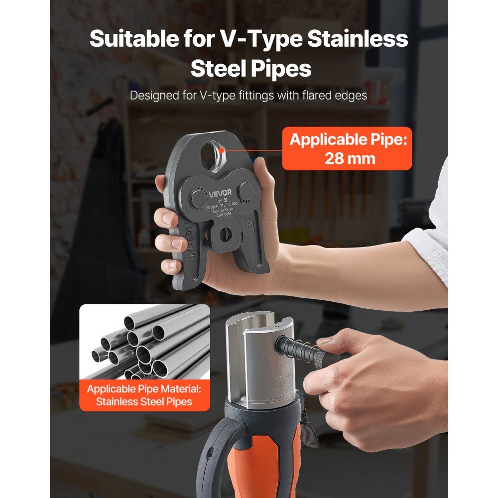V28-Pressbacke, 28-mm-Pressbacke für V-förmige Edelstahlrohre, Pressbacken aus Stahl, kompatibel mit 32NK-Standard-Presswerkzeugen, Heizungs-, Lüftungs- und Klimaanlagen, Gasleitungen