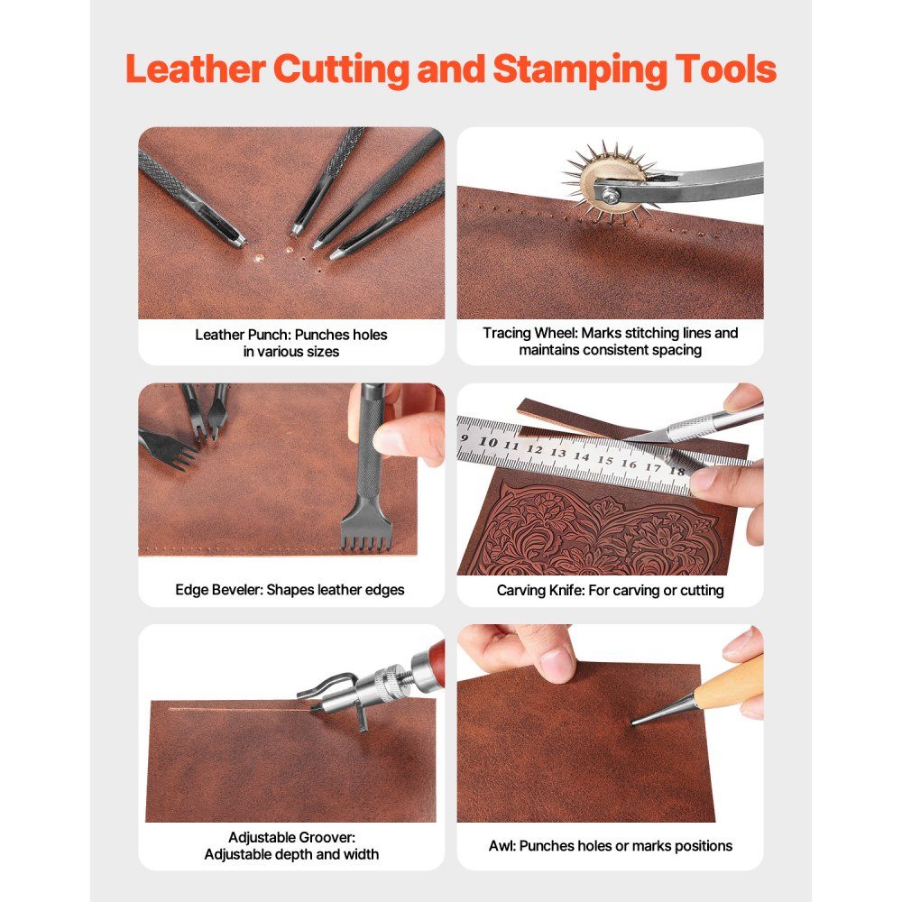 38-teiliges Leder-Handwerkswerkzeug-Set mit tragbarer Aufbewahrungstasche, Leinwand-Werkzeug, grafisches Werkzeug, Stanzwerkzeug, Nähwerkzeug, Schneidwerkzeuge, ideal für Anfänger, Heimwerker, Profis