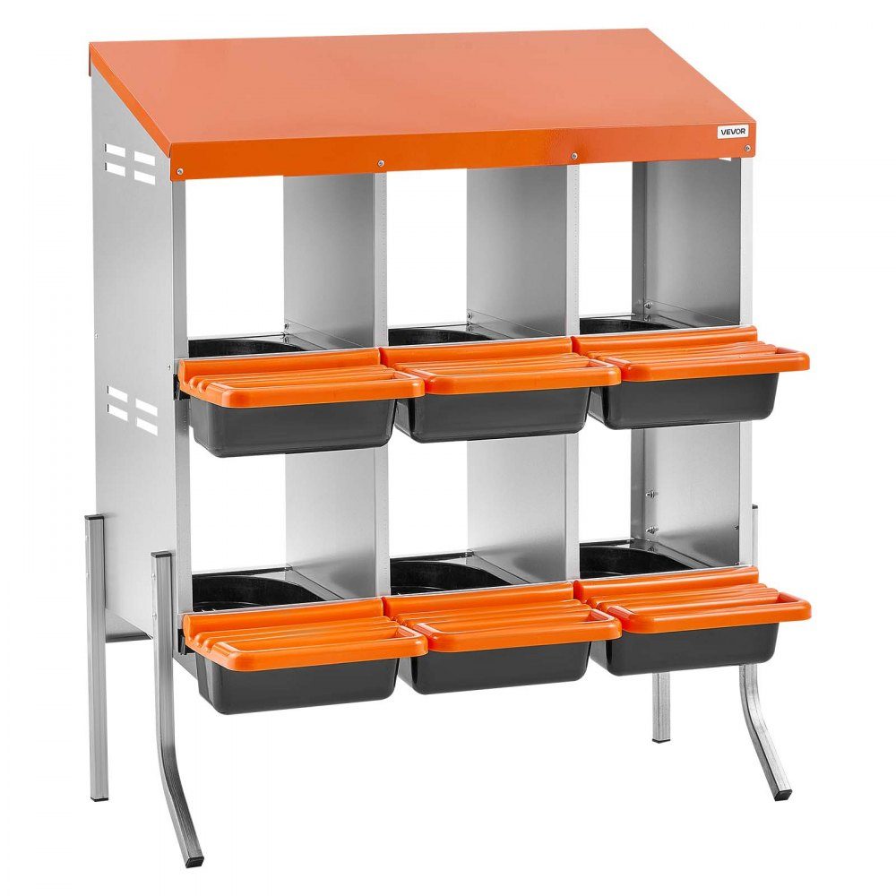 2-tier laying nest 795x525x990 mm, 6 compartments, metal chicken nest with support legs, poultry nest, roll-off nest, ideal for hens, ducks, chickens & other poultry, orange