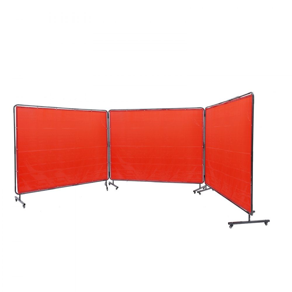 Lasparaplu met frame, 1,8 x 2,4 m, 3 panelen lasgordijnparaplu's, vlamvertragend vinyl Lasparaplu op 12 zwenkwielen (6 afsluitbaar), verplaatsbaar en professioneel voor werkplaats, Ro