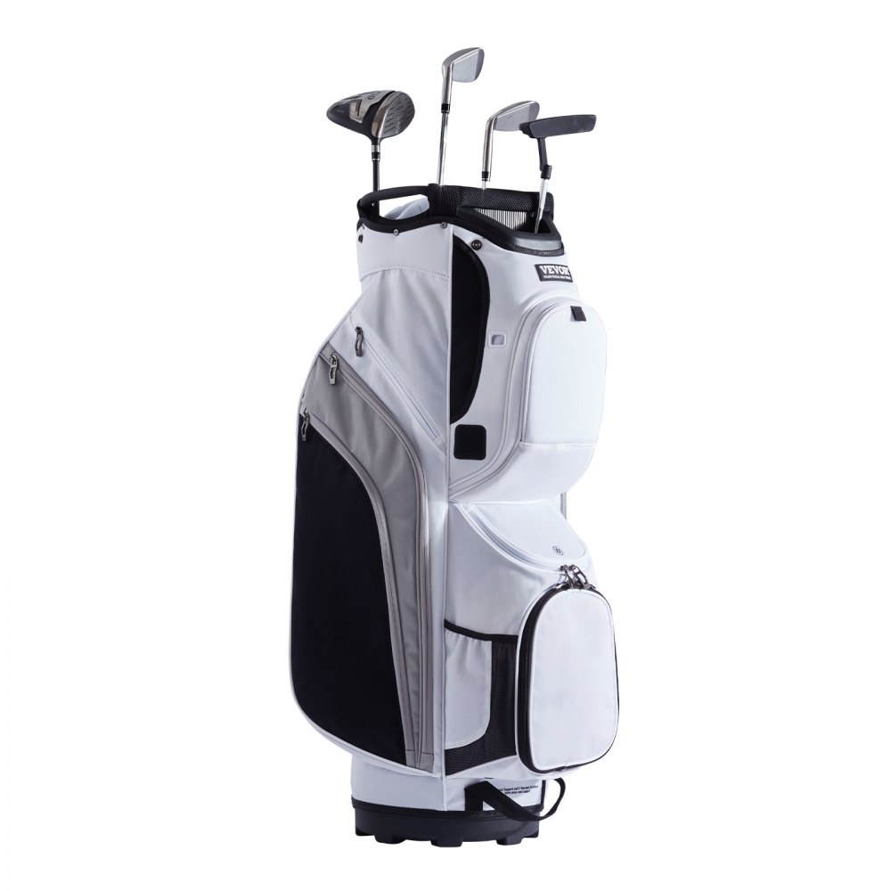 Golfkartas met 14-weg bovenorganizer, 36" 13 zakken Premium nylon kartas, duurzame golftassen met handvatten, stofkap en afneembare bandjes voor mannen en vrouwen, wit kleurblokontwerp