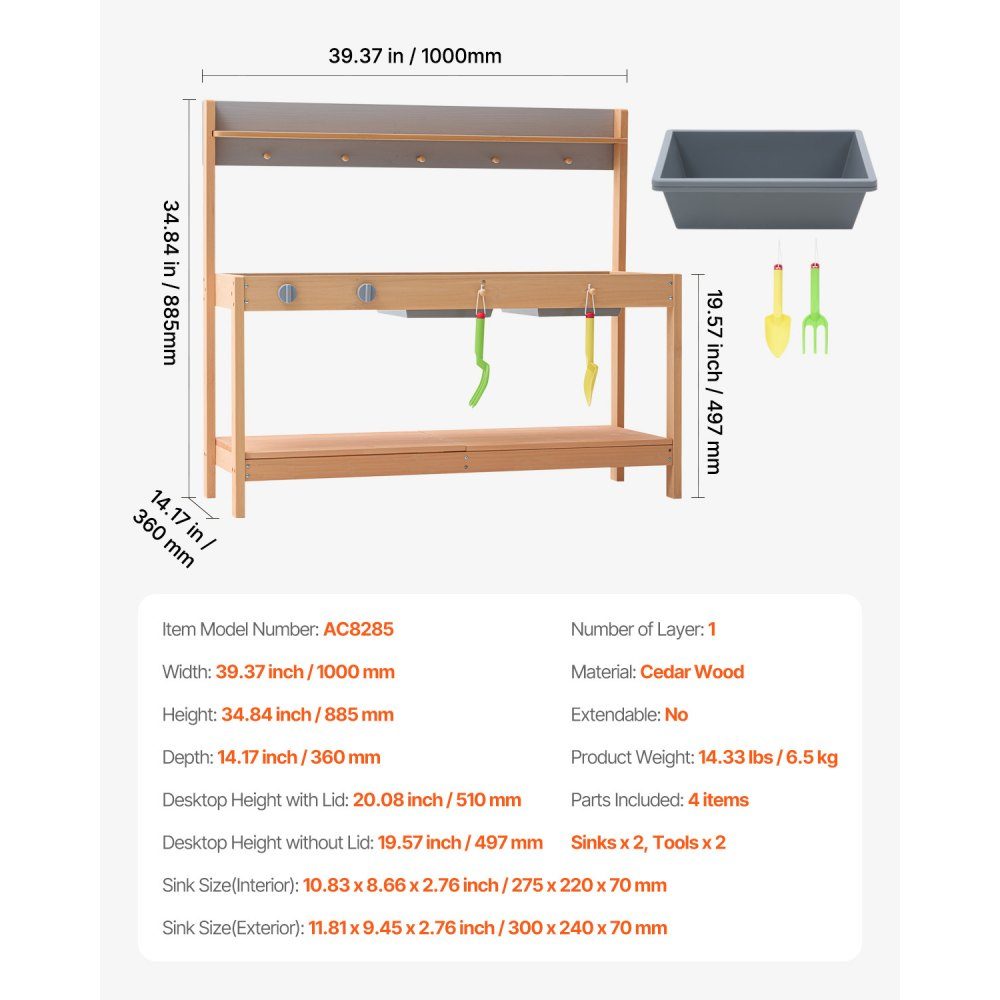 Mud kitchen 1000x360x885 mm, children's kitchen, wooden toy play kitchen set with accessories, outdoor play set, role play outdoor kitchen for boys and girls, toddler play kitchen with stove and sink