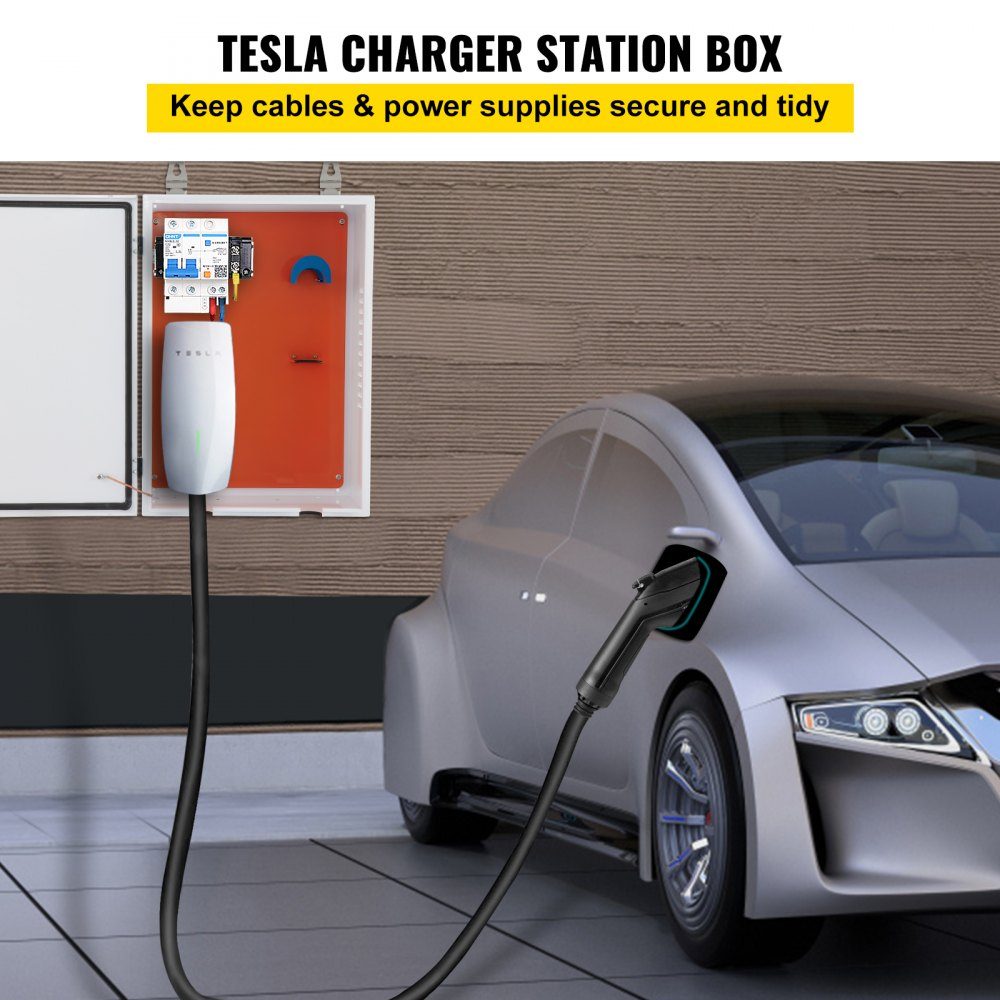 Tesla-Ladestationsbox, 70 x 50 x 25 cm, Outdoor-Kabelbox, Ladebox, Kabel-Organizer, IP32, wasserdicht, staubdicht, Cool Roll Steel, elektrische Gehäusebox für Tesla-Wandanschluss