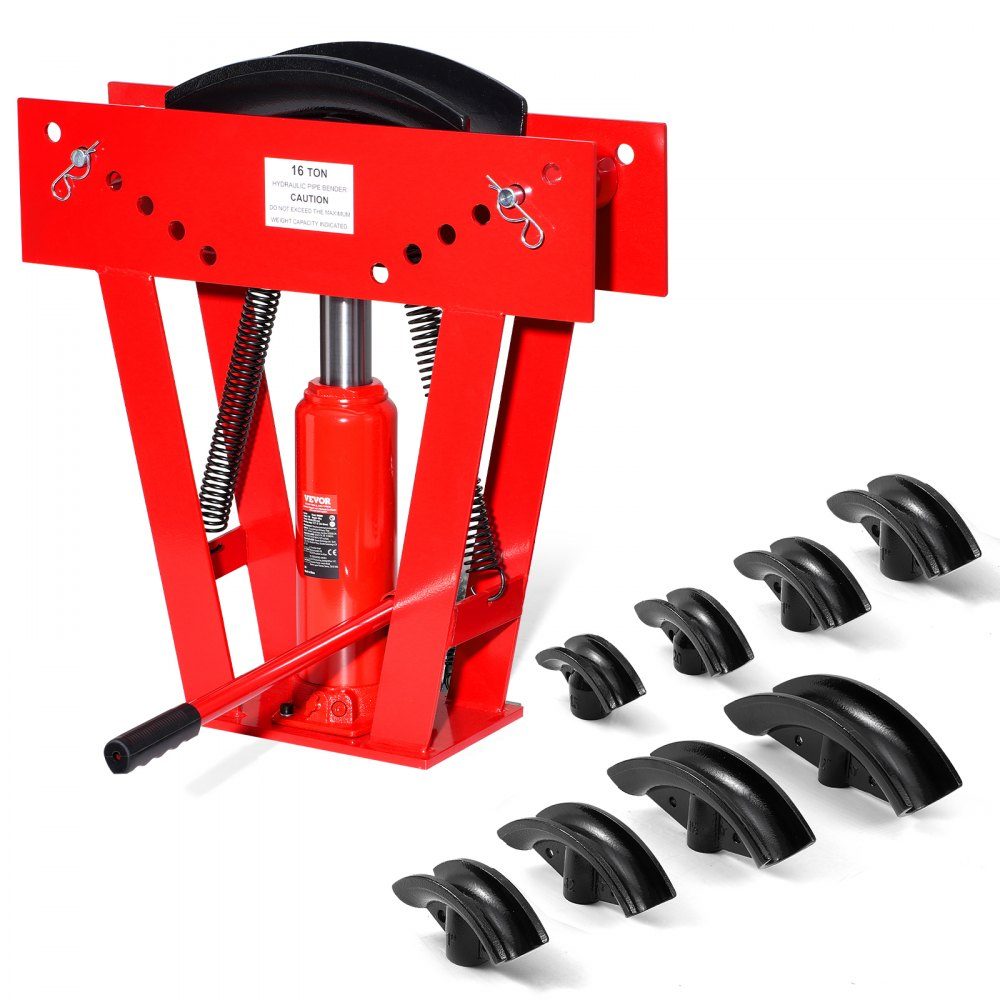 Hydraulischer Rohrbieger, 16-Tonnen-Rohrbieger, Rohrbieger mit 8 Matrizen (1/2, 3/4, 1, 1-1/4, 1-1/2, 2, 2,5, 3 Zoll), 90–180° verstellbare Rollen zum Biegen verschiedener Metallarten