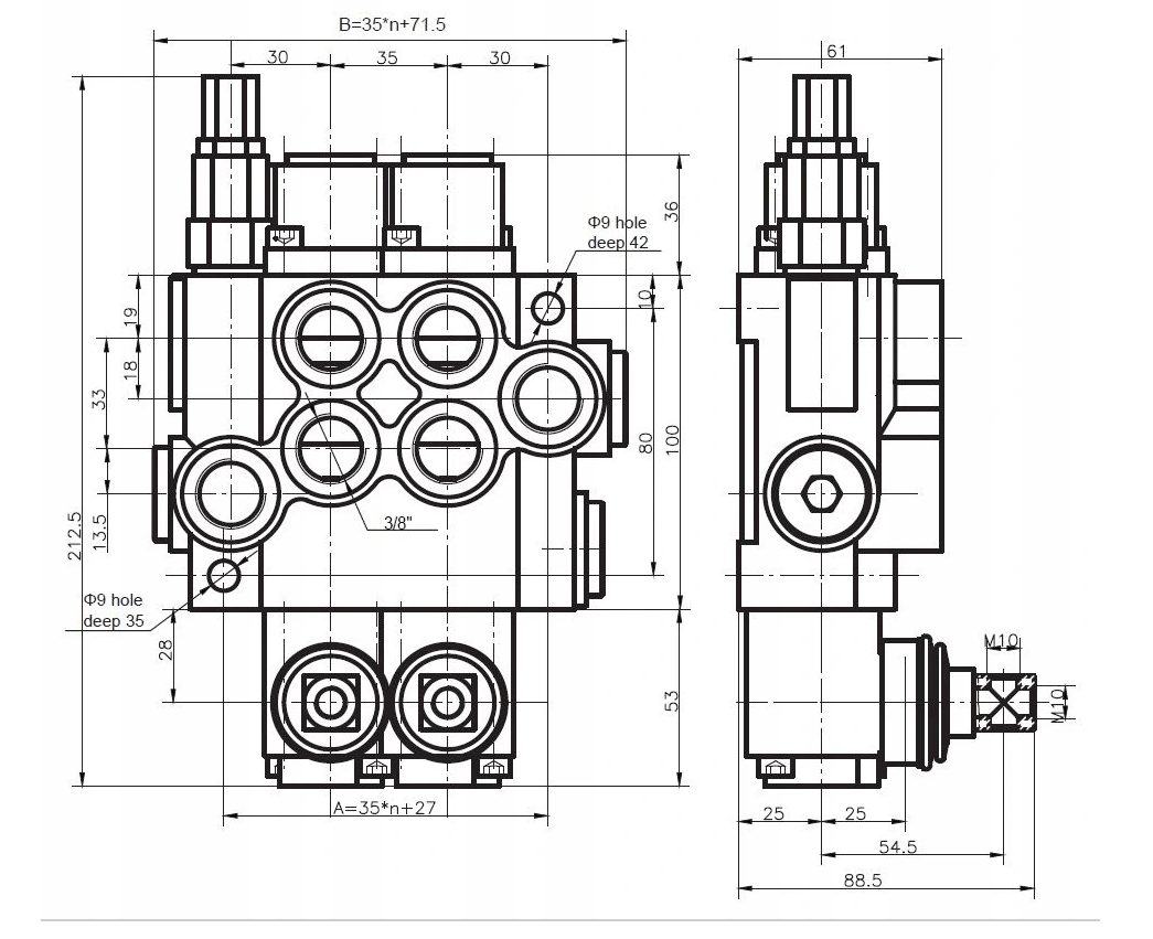 Hydrauliekverdeler monoblok hendelbediening 40l 02P40 2 compartimenten