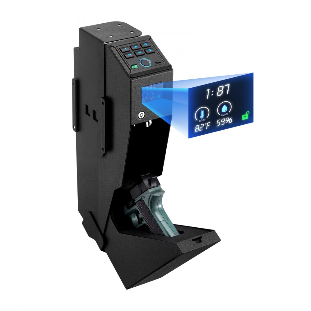 Gun safe gun safe with fingerprint/password (6-digit keypad)/key, gun safe gun case box with LED for 1 gun & magazine, 190 x 98 x 425 mm gun box for bedside table Gun safe gun safe with fingerprint/password (6-digit keypad)/key, gun safe gun case box with LED for 1 gun & magazine, 190 x 98 x 425 mm gun box for bedside table