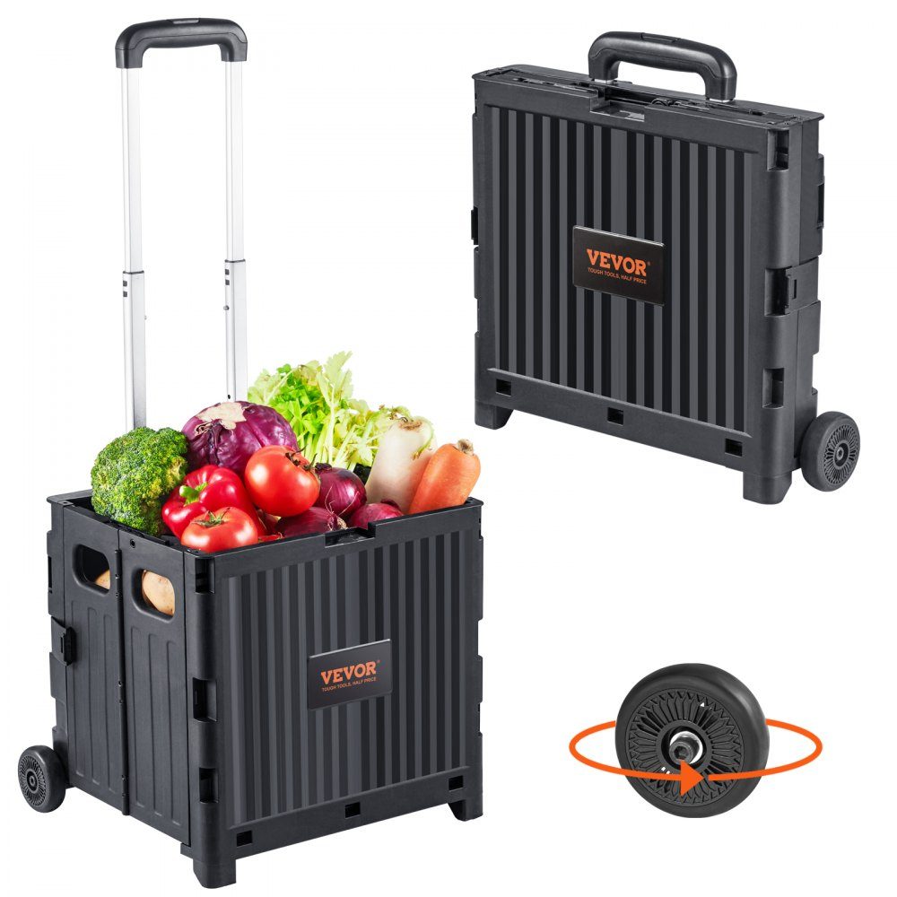 Chariot de courses pliable Chariot de 24,9 kg (dynamique) / 36,2 kg (statique) en PP panier et roues en caoutchouc robustes panier de courses chariot de courses boîte pliable avec roues peut gérer n'importe quel terrain