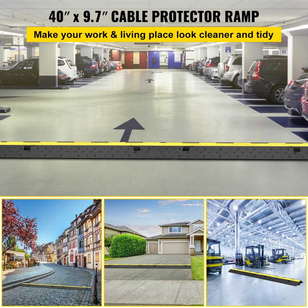 Cable protection mat, 3 pieces, 2 channels, 101 x 25 x 5 cm, overrun protection for cables, cable bridge 5T made of commercially available thermoplastic rubber with modular design for parking lots, warehouses, black Cable protection mat, 3 pieces, 2 channels, 101 x 25 x 5 cm, overrun protection for cables, cable bridge 5T made of commercially available thermoplastic rubber with modular design for parking lots, warehouses, black