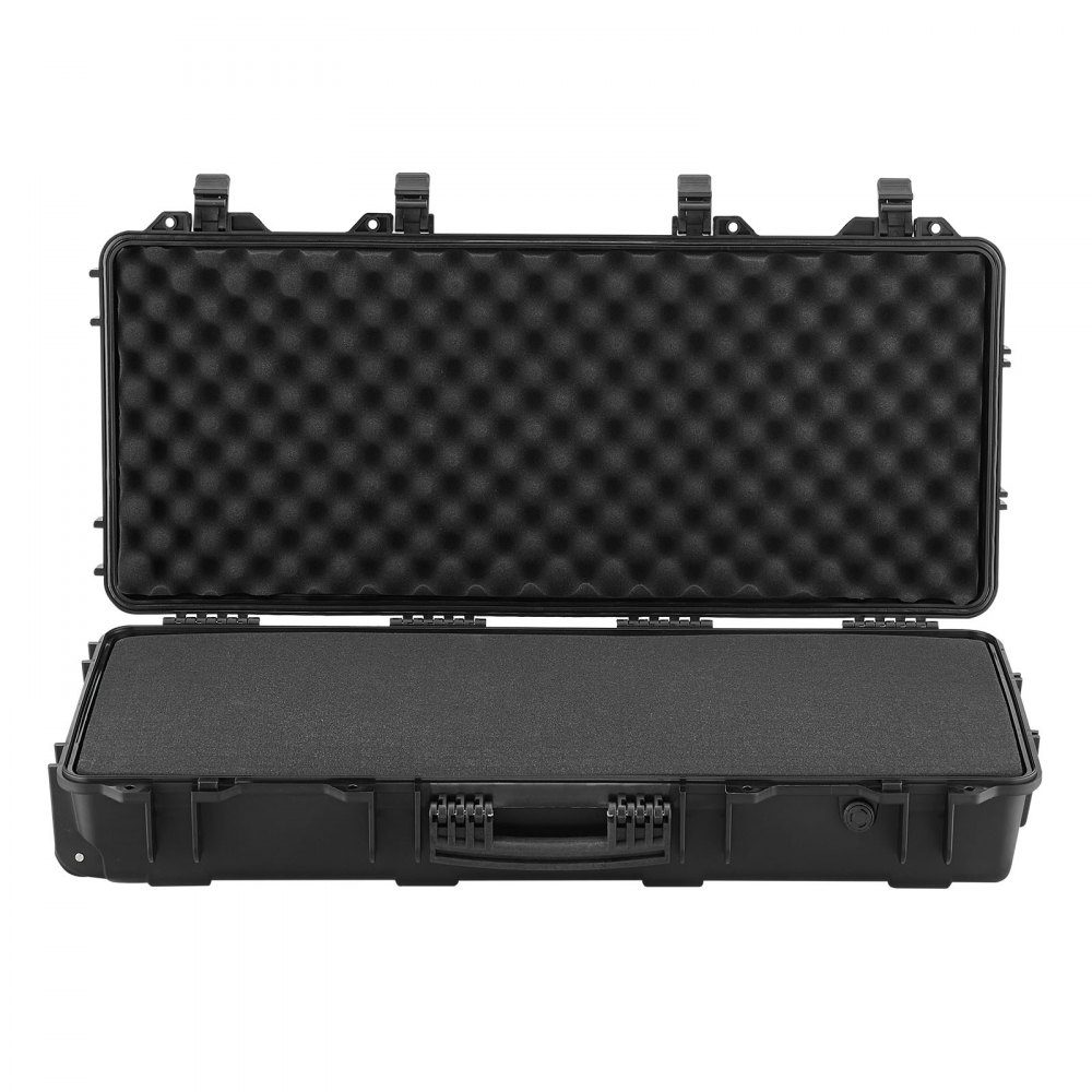 Gun case with hard shell for long guns, lockable gun case with pre-cut foam, long gun case, gun storage, rollable, IP67 waterproof, 97.8 x 42 x 17.3 cm black