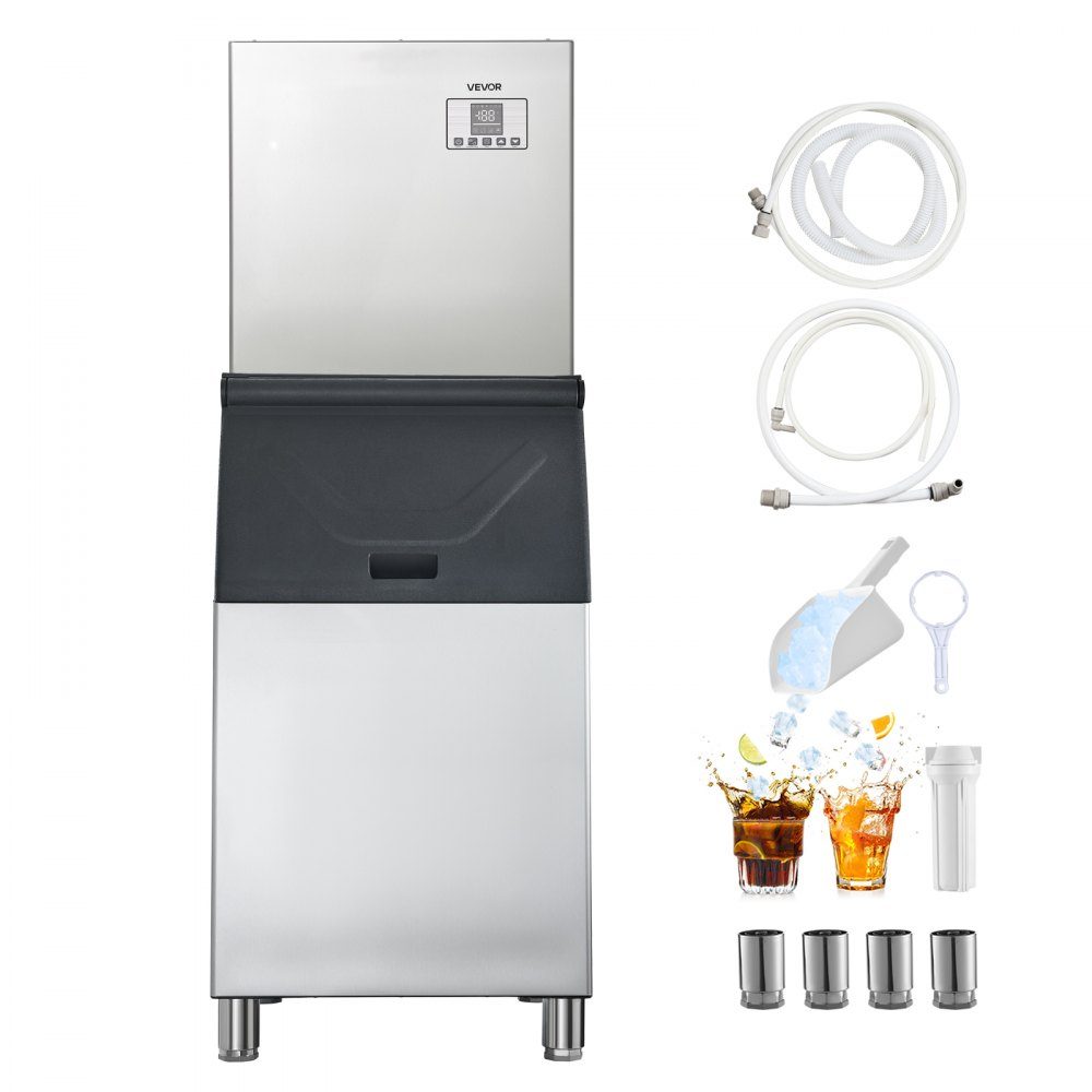Commercial Ice Machine, 181kg/Day Ice Maker with 136kg Stainless Steel Storage Container, Automatic Self-Cleaning Ice Machine with Touch Screen for Bar, Cafe, Restaurant, Shop, Commercial