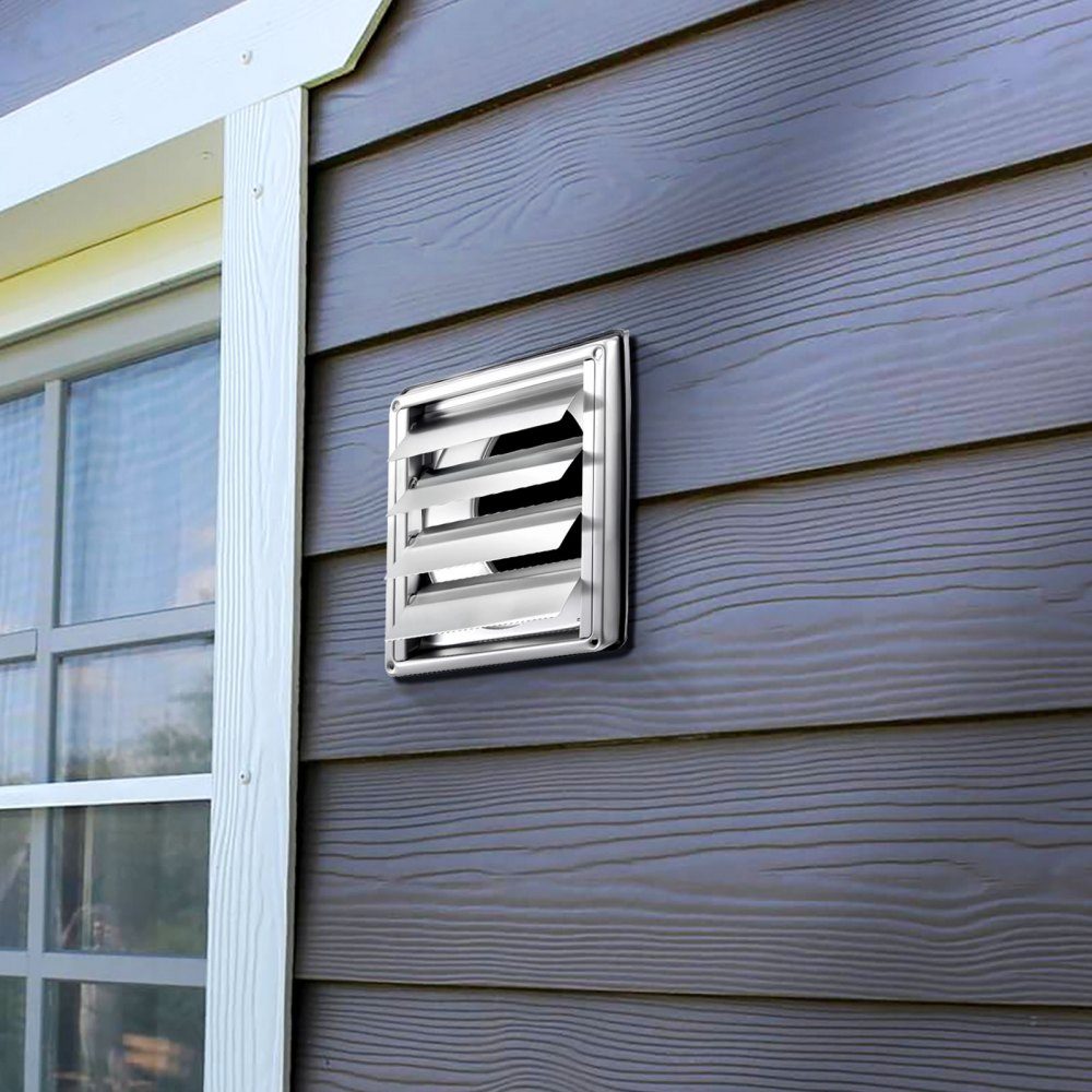 Ventilation grille stainless steel, weather protection grille 189x189x80 mm, slat grille with noise-reducing rubber seal, exhaust grille for home, bathroom, garage, kitchen, basement (1 piece, silver)