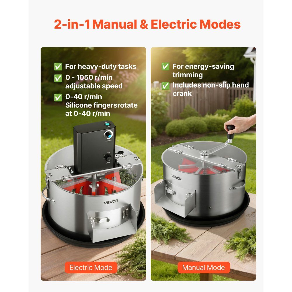 Harvester, 2 in 1 Manual and Electric 370mm Bud Cutter with Stainless Steel Blades, Wet and Dry Hydroponic Cutting Machine with Tray for Plant Buds and Flowers