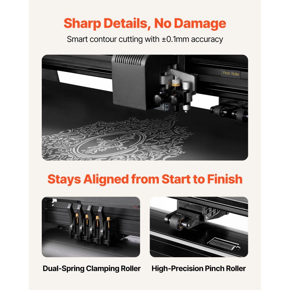 Vinyl cutting machine with 87 cm maximum feed width, double knives and LED display, adjustable vinyl cutting plotter set with sticker sheets, transfer films and Signmaster software