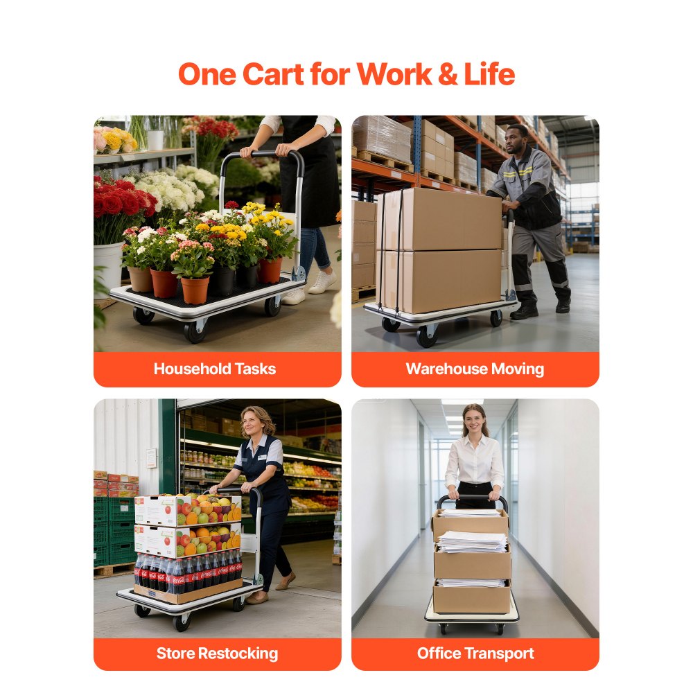 Foldable platform trolley 300 kg, transport trolley with swivel castor, hand trolley loading area with anti-slip coating, transport aid for easy storage, 900x610x870 mm trolley Foldable platform trolley 300 kg, transport trolley with swivel castor, hand trolley loading area with anti-slip coating, transport aid for easy storage, 900x610x870 mm trolley