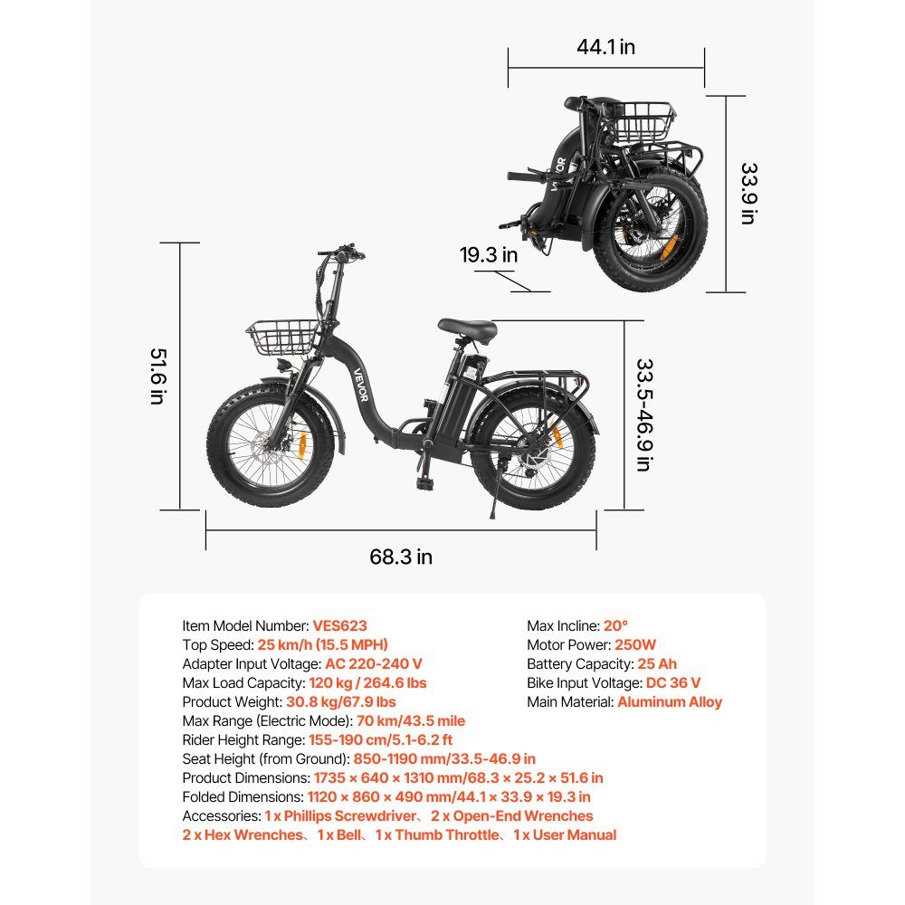 250W electric bike for adults with large removable 25Ah battery, 36V brushless motor with 25km/h, up to 70km maximum range, 7-speed pneumatic e-bike