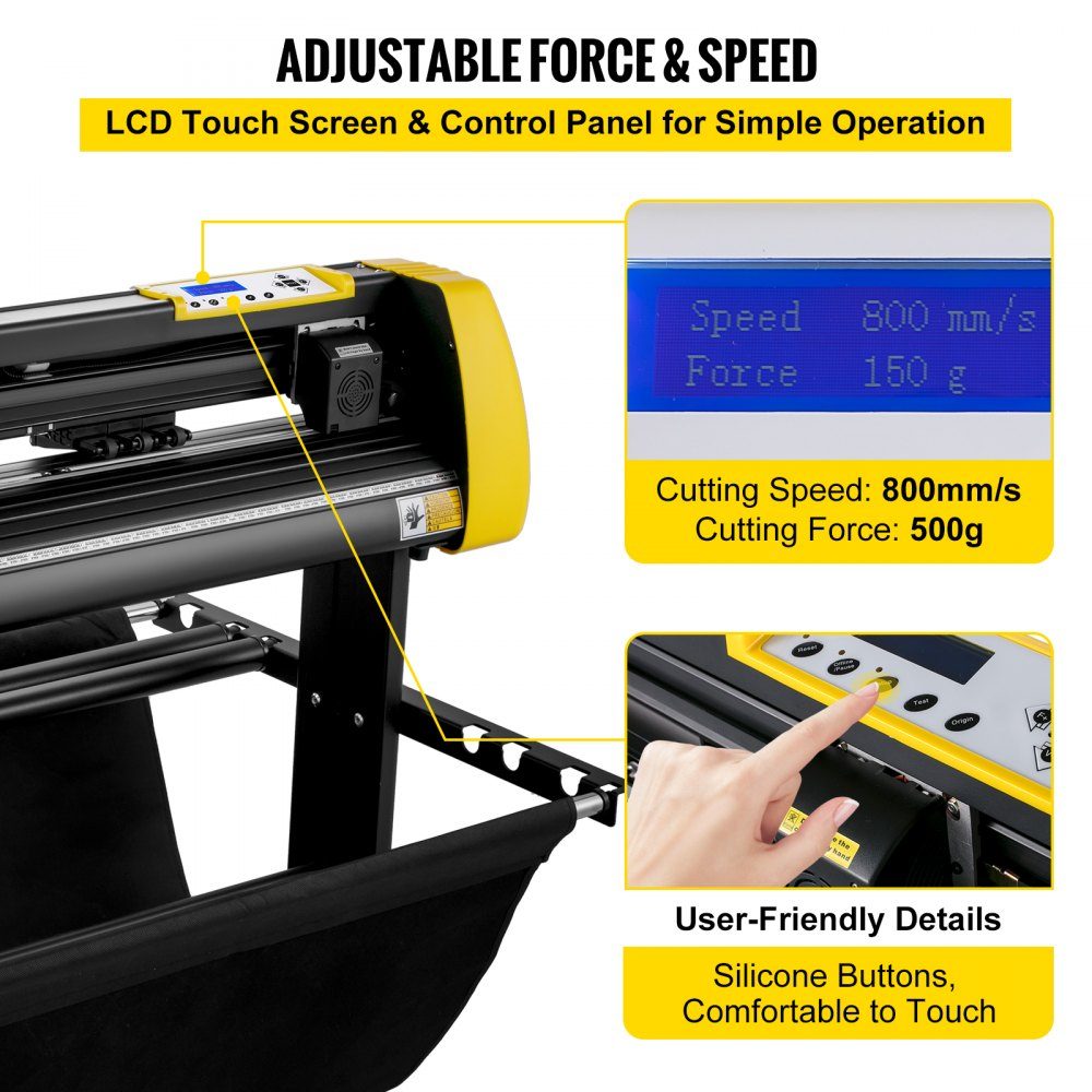 Vinyl-Schneidemaschine, 870 mm maximaler Papiervorschub-Schneideplotter, automatischer Kamera-Konturschneide-LCD-Bildschirmdrucker mit Ständer, einstellbarer Kraft und Geschwindigkeit