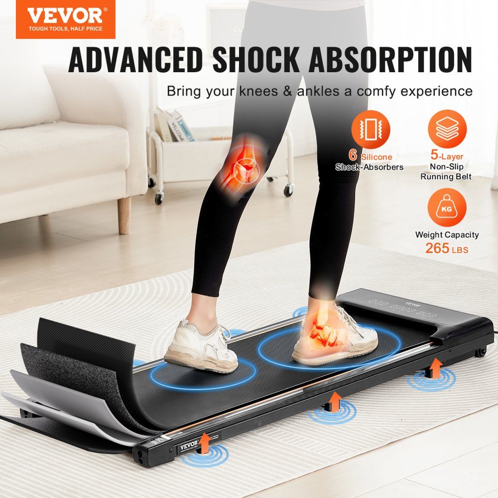 Walking Pad Laufband unter dem Schreibtisch, Laufband für die Arbeit, Arbeitslaufband mit 120 kg Tragkraft, tragbares Pad mit 2,5 PS, Fernbedienung, LED-Anzeige 1-6 km/h, Schwarz