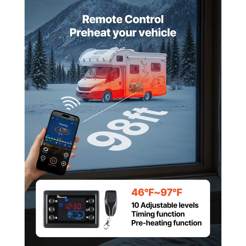 Diesel Heater Air Heater 5-8KW DC 12V/24V Portable All-in-One Parking Heater with Bluetooth Control and Remote Control and LCD Screen 7L Fuel Tank for Truck RV SUV