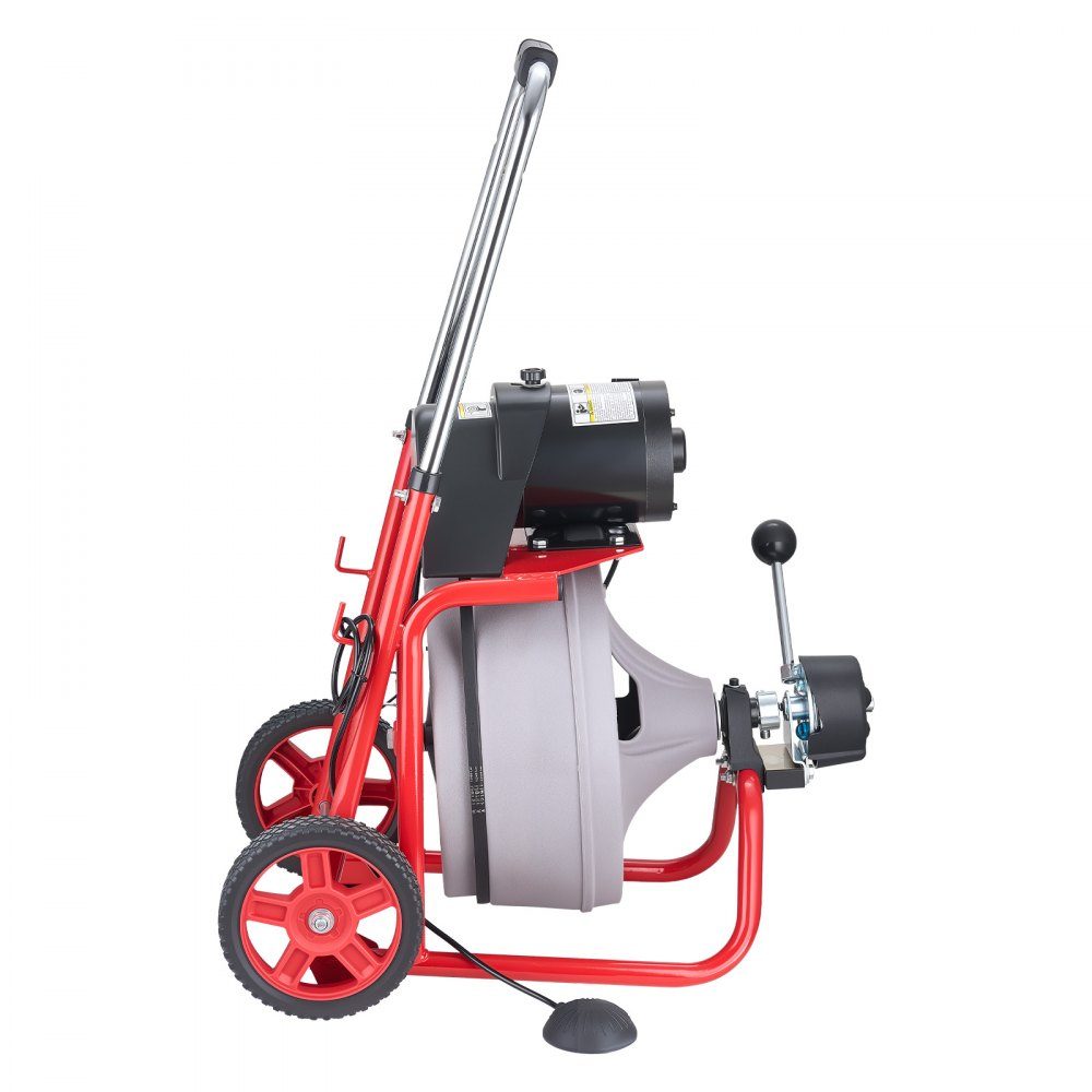 Rohrreinigungsmaschine 30 m x 9,5 mm, Rohrreinigungsgerät mit automatischem Vorschub, 8 Schneidwerkzeugen & pneumatischem Fußschalter, Rohrreiniger für Rohrdurchmesser von 50 bis 100 mm