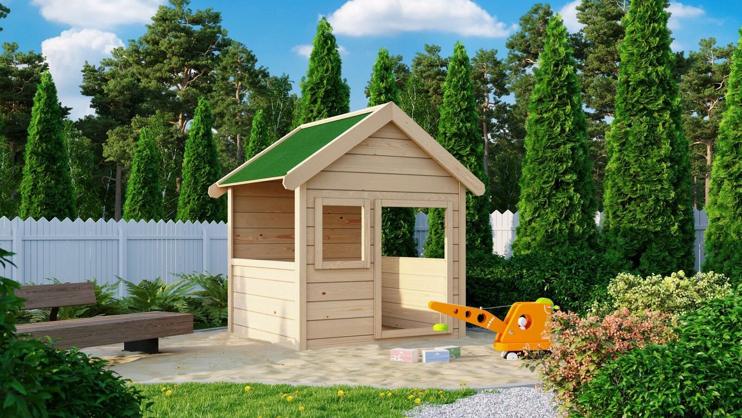 Kinderspielhaus Holzspielhaus Natur Komplettset