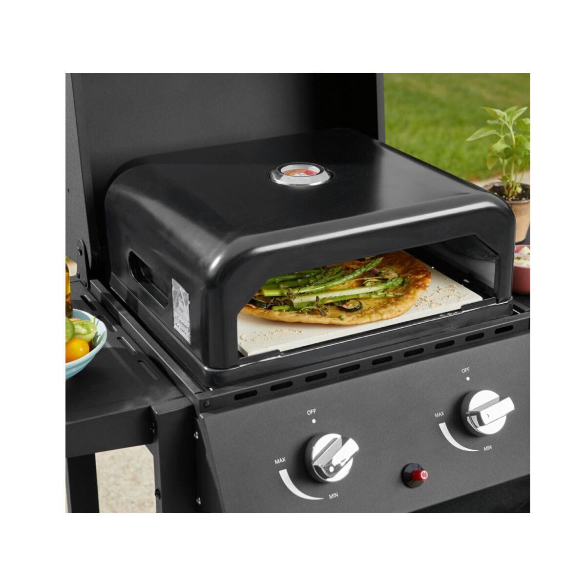 Pizzaovengrillopzetstuk, geëmailleerd, met thermostaat
