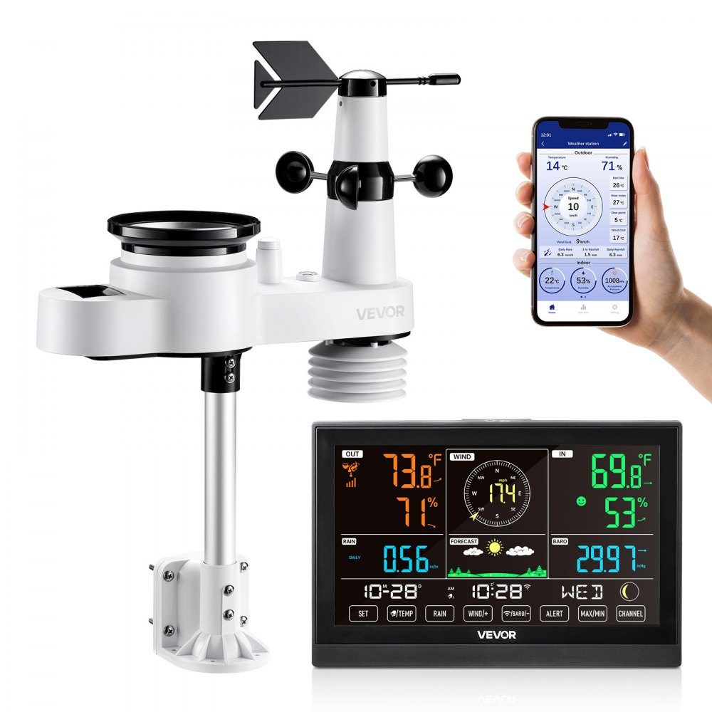 5 in 1 WiFi Weather Station, 7.5" VA Display, Solar Powered Outdoor Sensor, Weather Center for Weather Forecast, Wind Speed, Wind Direction, Temperature, Humidity, Precipitation