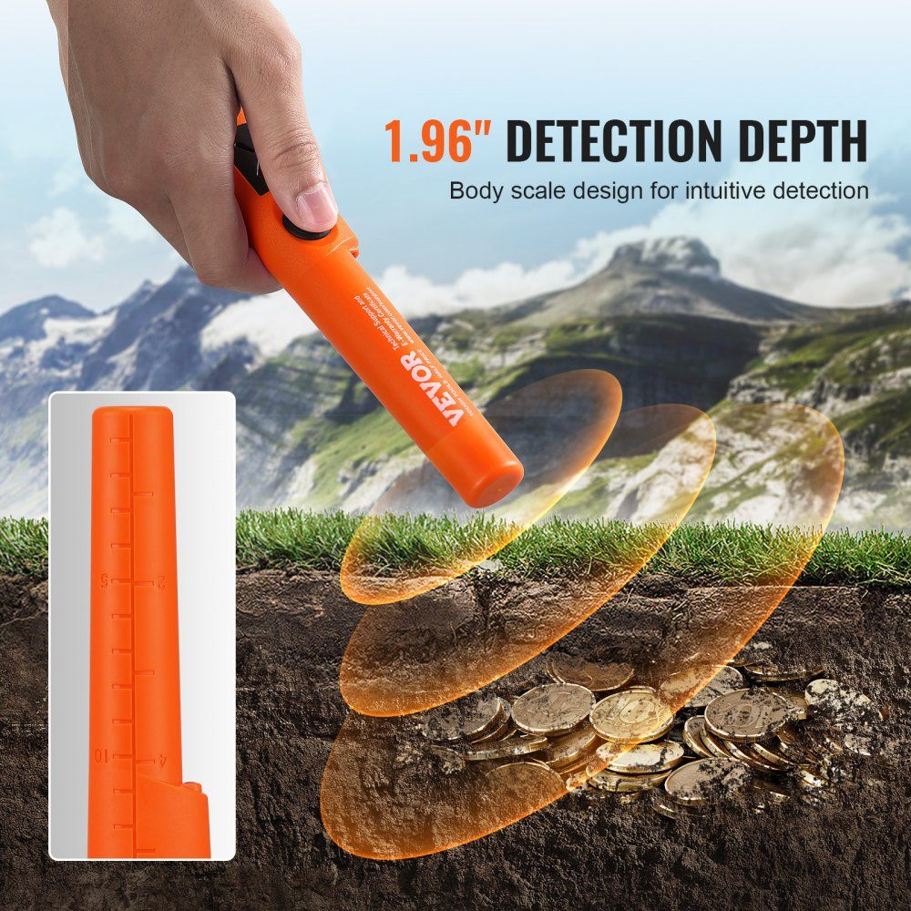 Pinpointer de détecteur de métaux, IP66, détecteur de métaux entièrement étanche, profondeur de détection de 5 cm, propointeur, chasse au trésor avec 3 modes, son/vibration/son + vibration, pile 9 V et sac en velours inclus