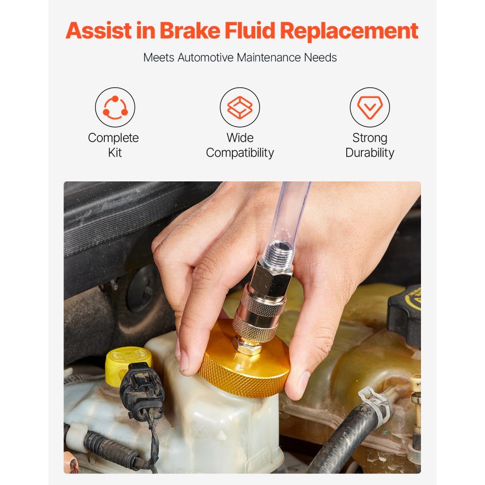 Brake Master Bleeder-Set 17-teiliges Ensemble d'adaptateurs de purge de frein professionnel avec ensemble complet et poignée, adaptateur de purge de frein durable pour le remplissage du liquide de frein