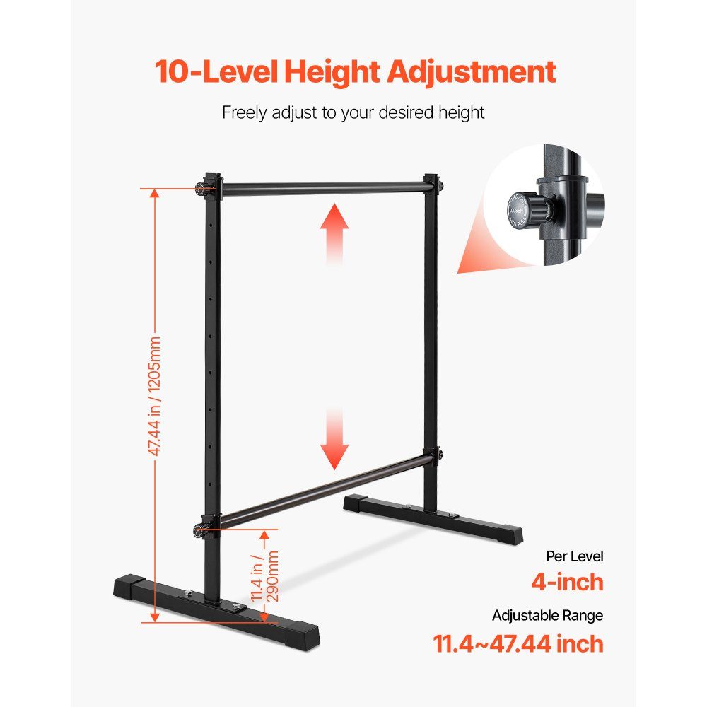 Ballet bar dance bar free-standing double bar, height adjustable (10 levels / 290-1205 mm) metal stretching bar for ballet exercises, balance training, relaxation exercises, portable