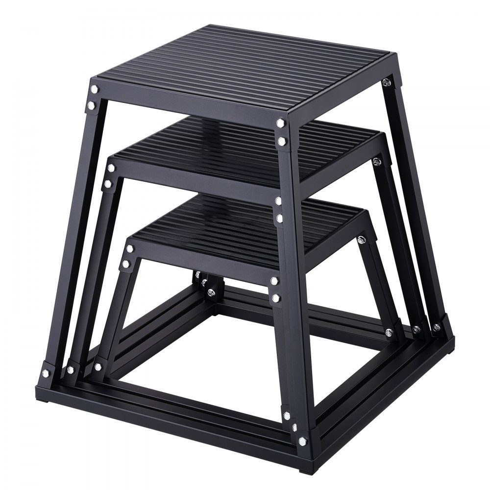 3 Piece Plyometric Jump Boxes, 305/458/609mm Plyometric Box Black, Non-Slip Fitness Exercise Step Up Box Set for Home Fitness Training, Conditioning Strength Training, Portable Jump Training