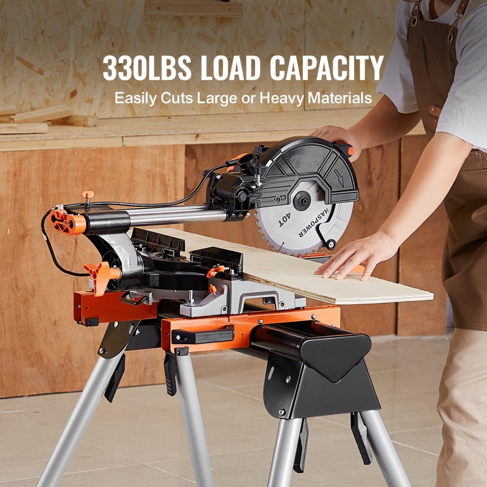 Miter Saw Stand, 150kg Load Capacity, Steel Miter Saw Stand with One-Piece Mounting Brackets, 29-33 Inch, Height Adjustable, Folding Miter Saw Stand