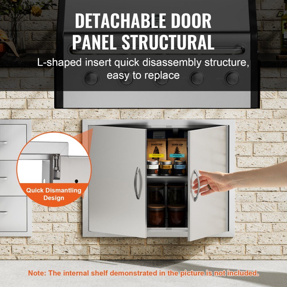 Porte d'accès au gril 787x609mm Double porte de cuisine extérieure encastrée en acier inoxydable Porte verticale à double paroi avec poignées et crochets pour Grill Island Grill Station Armoire extérieure