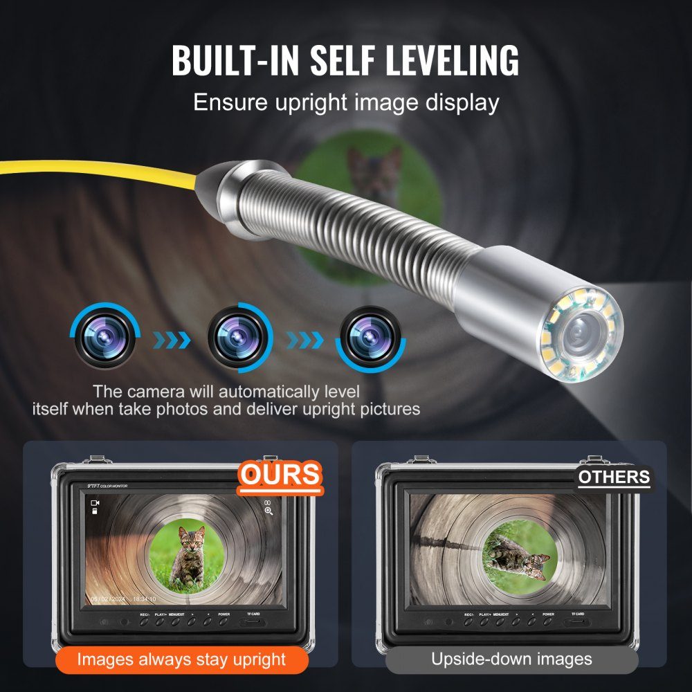 Sewer Camera mit 512-Hz- Locator, 30m Self-Leveling Pipe Inspection Camera with 9" 1080P HD Screen, 36X Zoom, Pipe Camera with 12 LEDs, 32GB SD Card, Endoscope Sewer Pipes