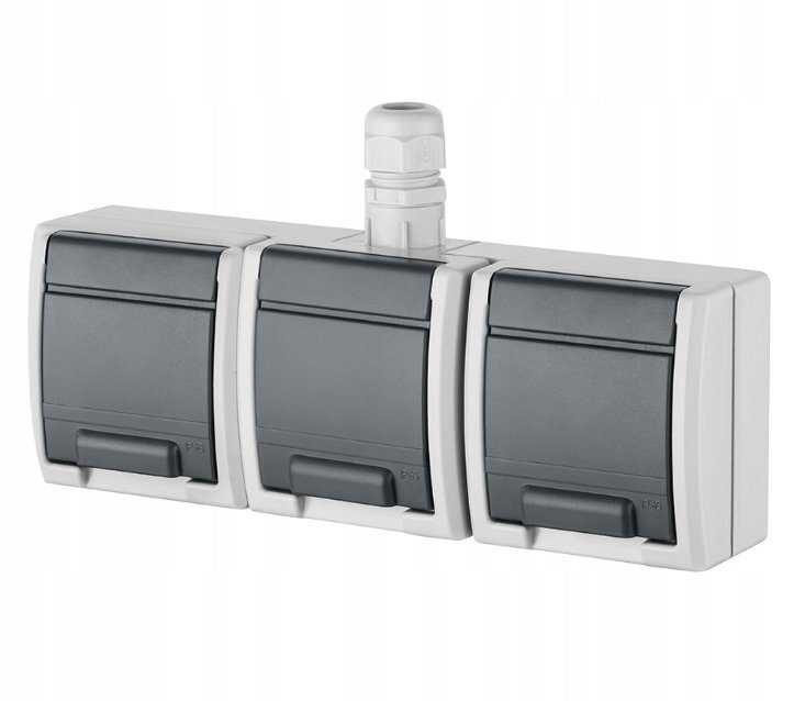 Surface-mounted earthing contact socket for wet rooms - 2-way surface-mounted socket