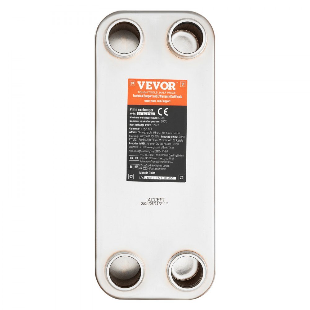 Échangeur de chaleur à plaques 50 Raccords MNPT 4x1-1/4 pouces en acier inoxydable 316L